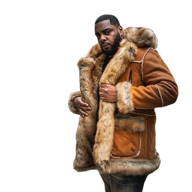 Men's lambskin jacket with luxurious synthetic fur collar and sturdy seams Lisslune