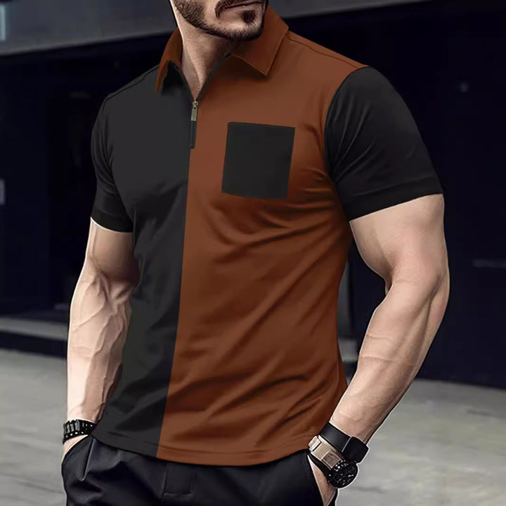 Men's modern short-sleeve shirt with zipper and contrasting color cuts Lisslune