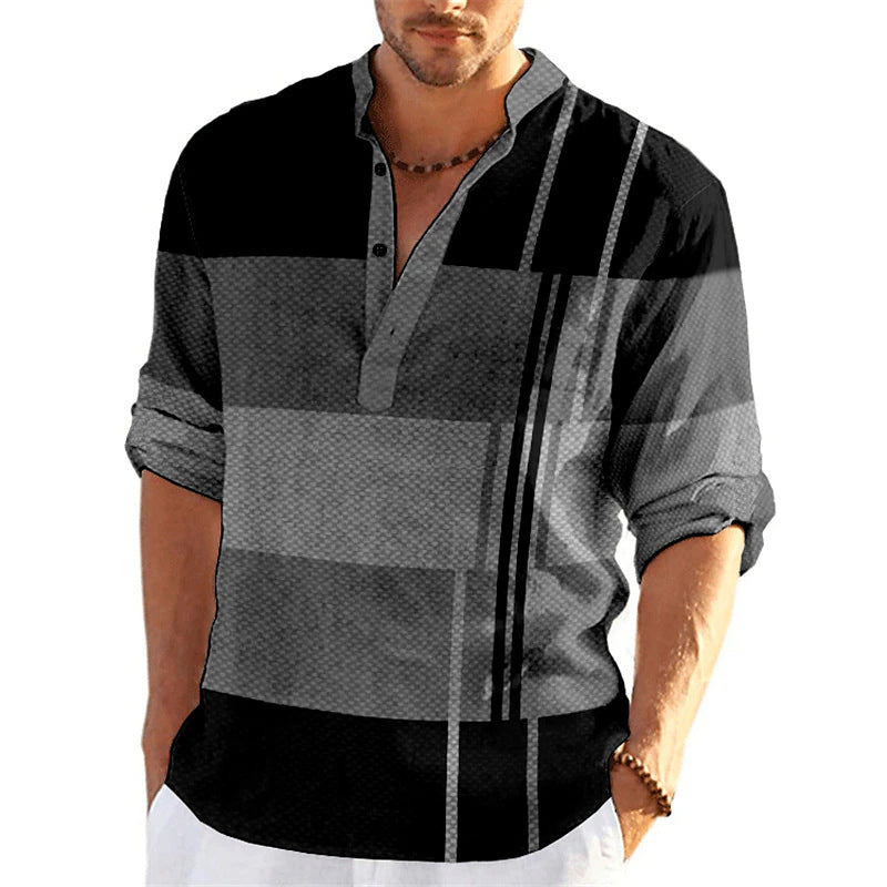 Men's casual long sleeve shirt with button placket and textured surface Lisslune