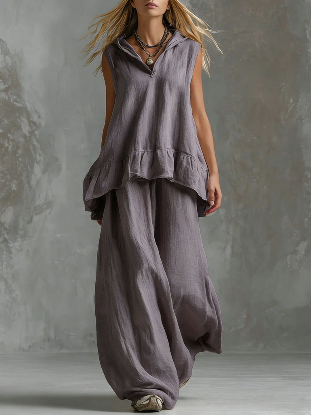 Women's Casual Long Sleeve Blouse with Ruffles and Hood Lisslune