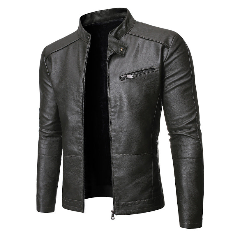 Men's elegant artificial leather jacket with modern stand-up collar Lisslune