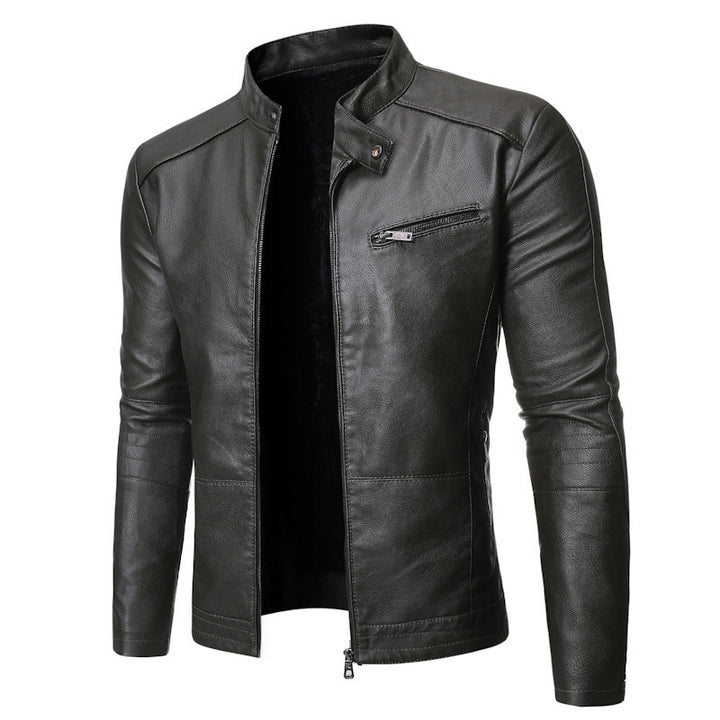 Men's elegant artificial leather jacket with modern stand-up collar Lisslune