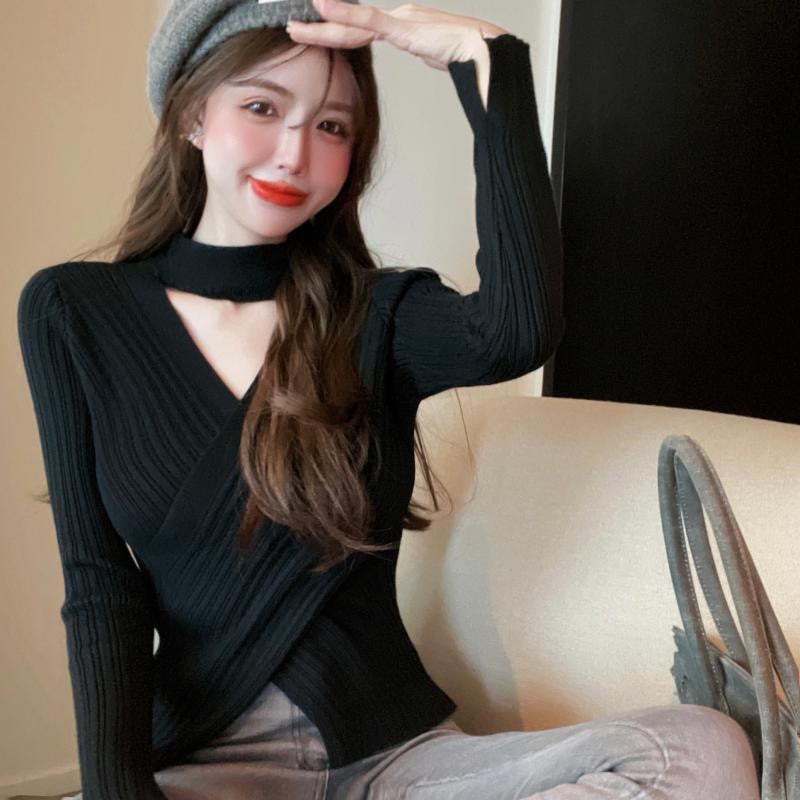 Women's elegant wrap top made of ribbed knit material Lisslune