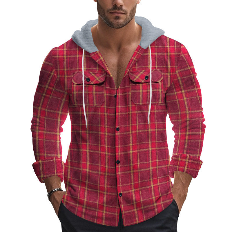 Men's flannel shirt with hood and modern check patterns Lisslune