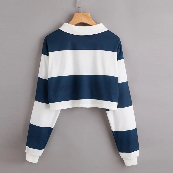 Women's Short Sleeve Polo Sweater with Colorful Stripes Lisslune