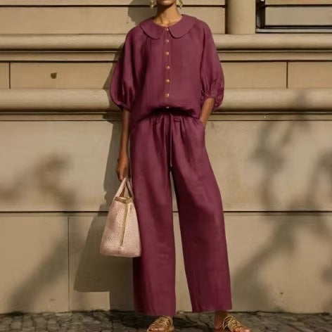 Women's Airy Two-Piece with Modern Collar and Button Details Lisslune