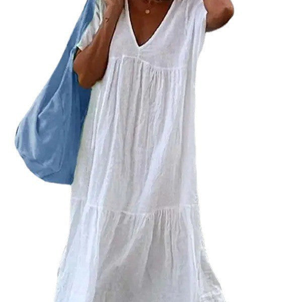 Women's casual summer dress with V-neck and voluminous skirt Lisslune