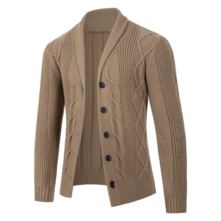 Men's fashionable cardigan with high collar and decorative cable design Lisslune