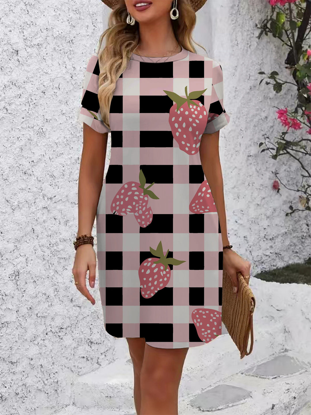 Women's Casual Short Sleeve Dress with Creative Geometric Pattern Lisslune