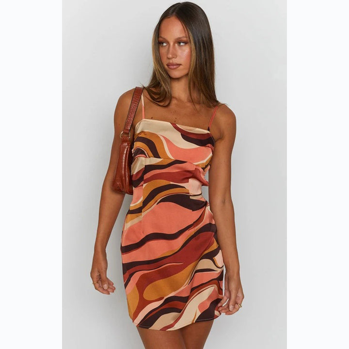 Ladies mini dress with seductive wrap design and intense color gradient Lune London