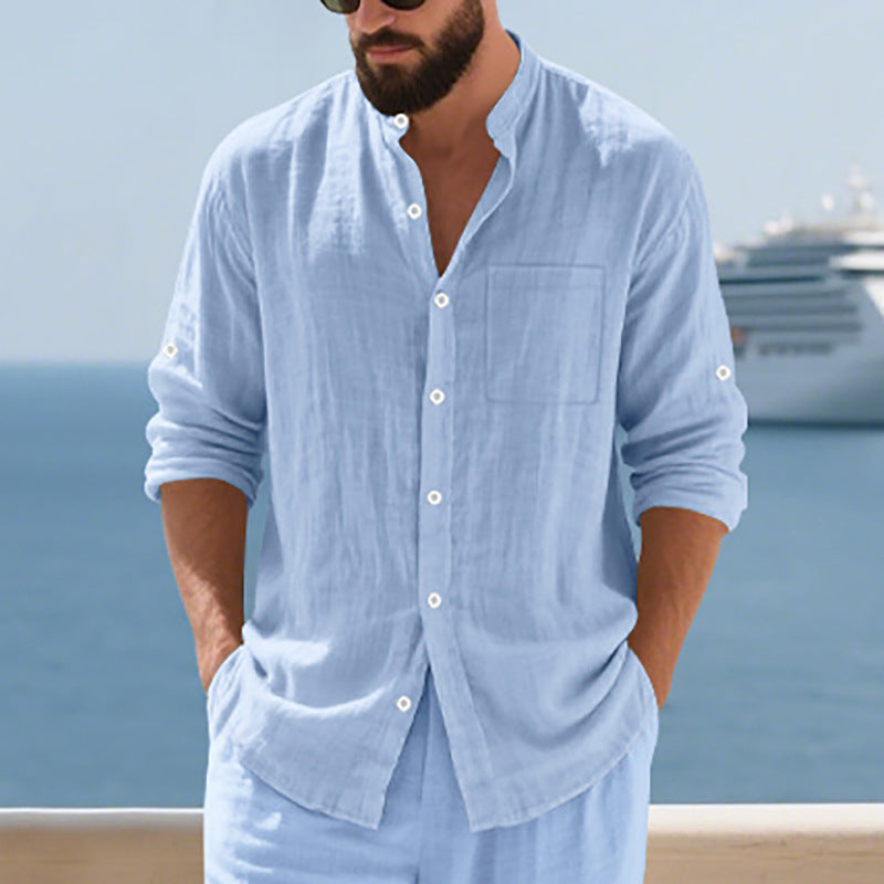 Men's casual long-sleeve shirt with fashionable buttons and practical breast pocket Lisslune