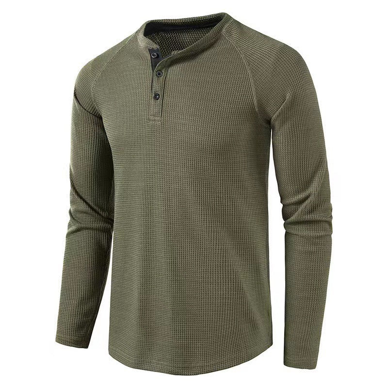 Men's Long Sleeve Cotton Shirt with Button Placket and Textured Design Lisslune