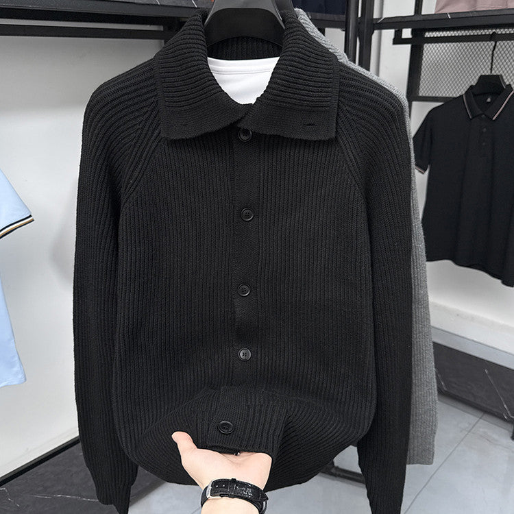 Men's cardigan with soft ribbed knit pattern and button-down collar Lisslune