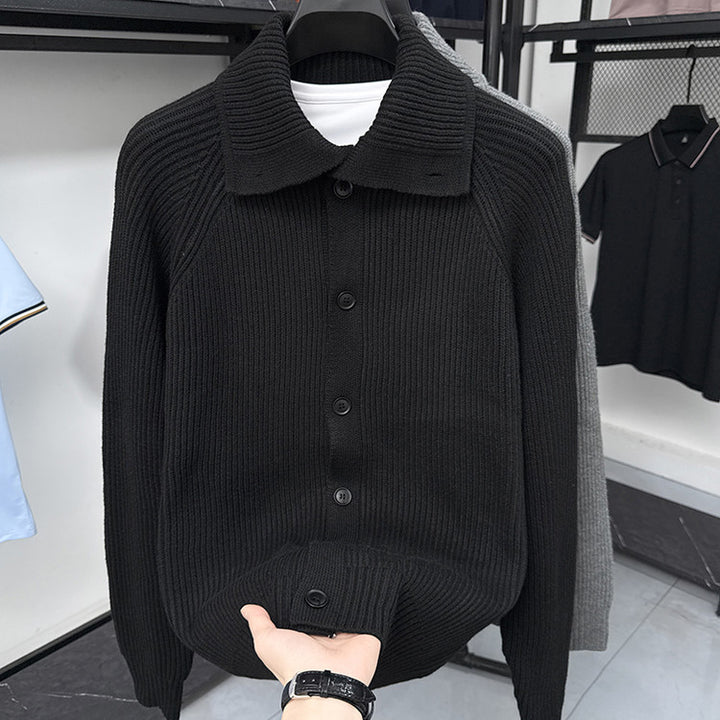 Men's cardigan with soft ribbed knit pattern and button-down collar Lisslune