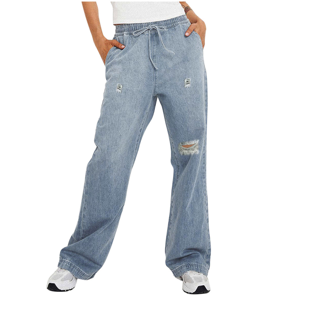 Women's casual wide denim pants with elastic waistband Lisslune
