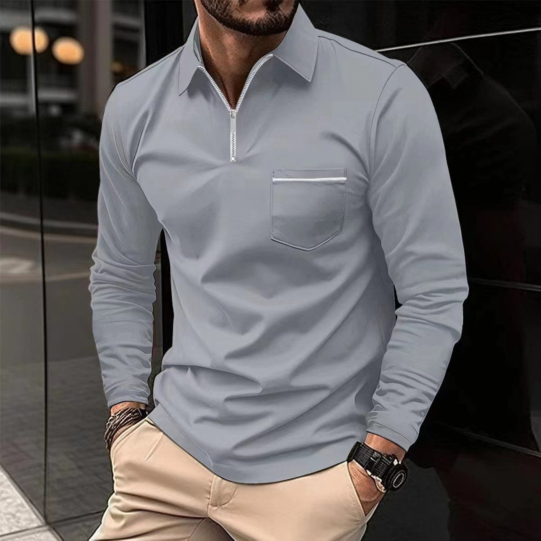 Men's Long Sleeve Shirt with Zipper and Chest Pocket Lisslune