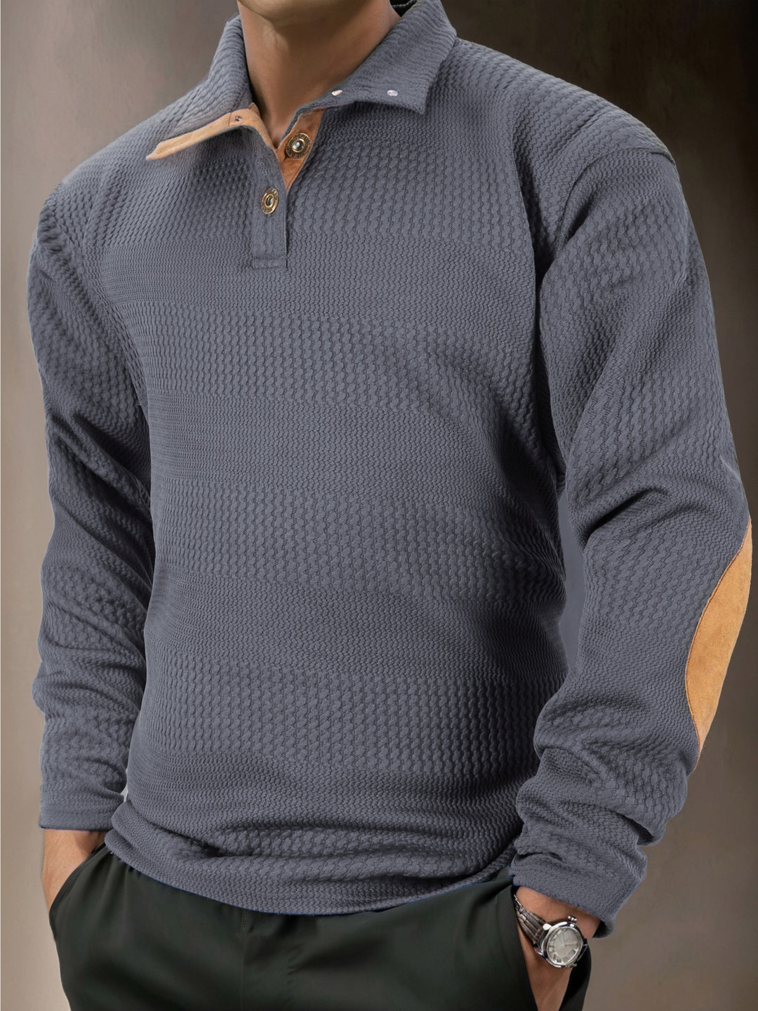Men's structured long sleeve polo shirt with high-quality contrast elements Lisslune