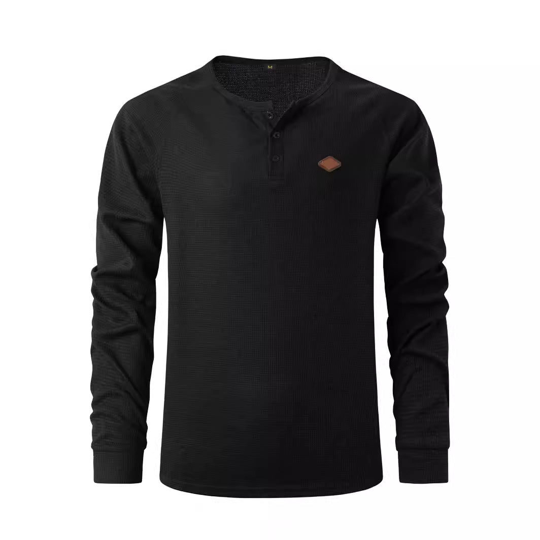 Men's Long Sleeve Henley Shirt with Textured Fabric and Fashionable Button Details Lisslune