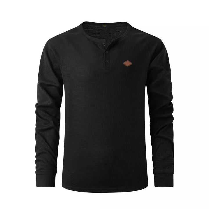 Men's Long Sleeve Henley Shirt with Textured Fabric and Fashionable Button Details Lisslune