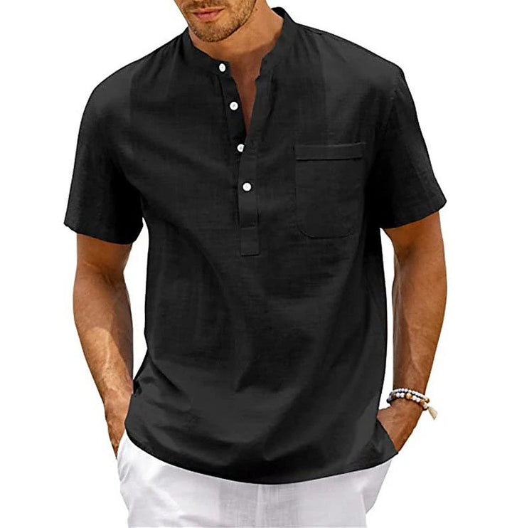 Men's short-sleeve shirt with modern Henley collar and practical chest pocket Lisslune