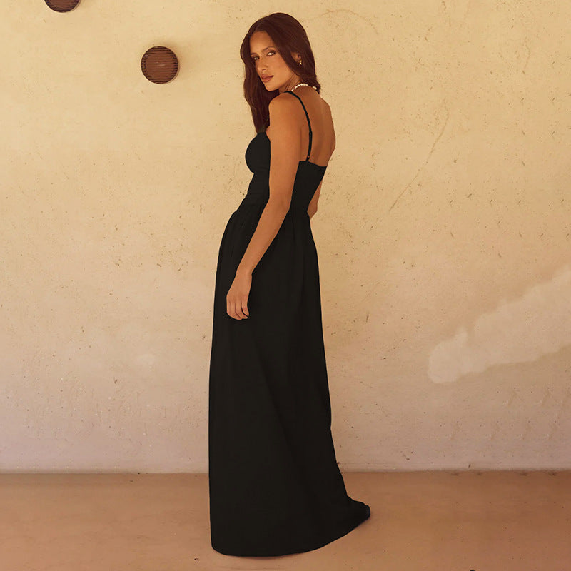 Ladies Elegant Long Maxi Dress with Slim Spaghetti Straps and Flowing Skirt Lune London