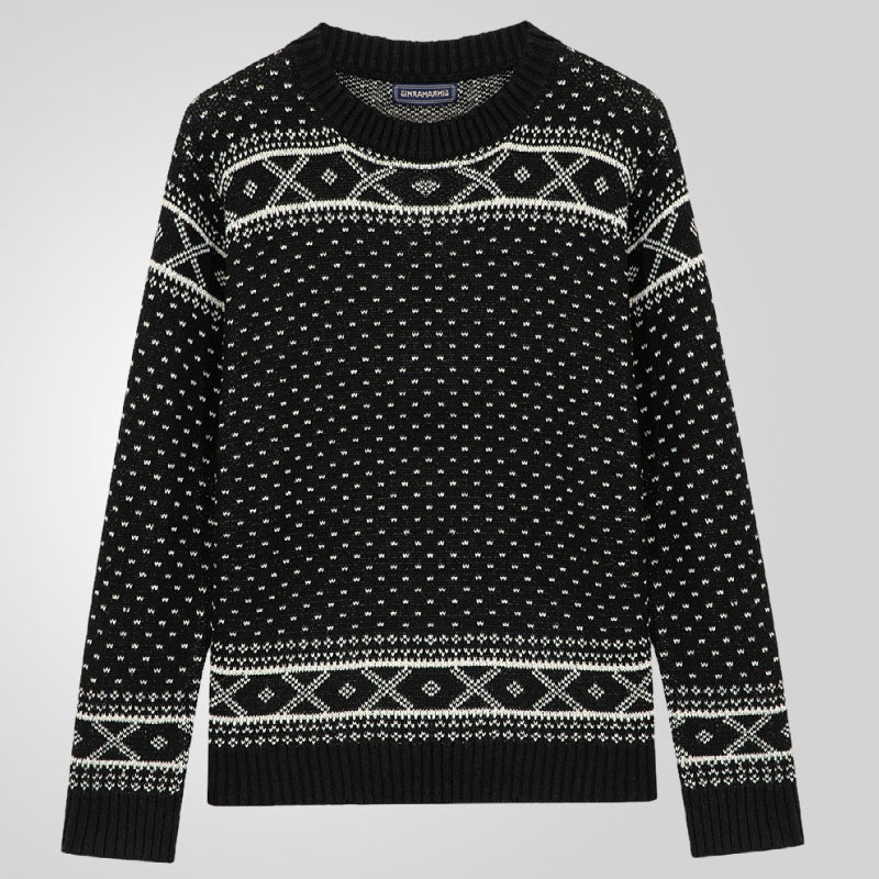 Men's knitted sweater with traditional Norwegian pattern and high collar Lisslune