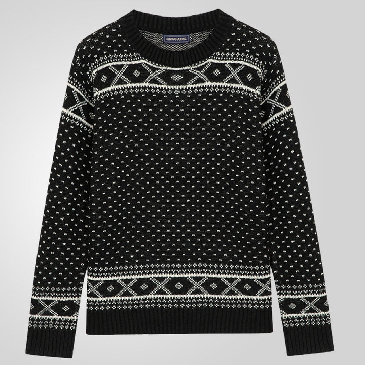 Men's knitted sweater with traditional Norwegian pattern and high collar Lisslune