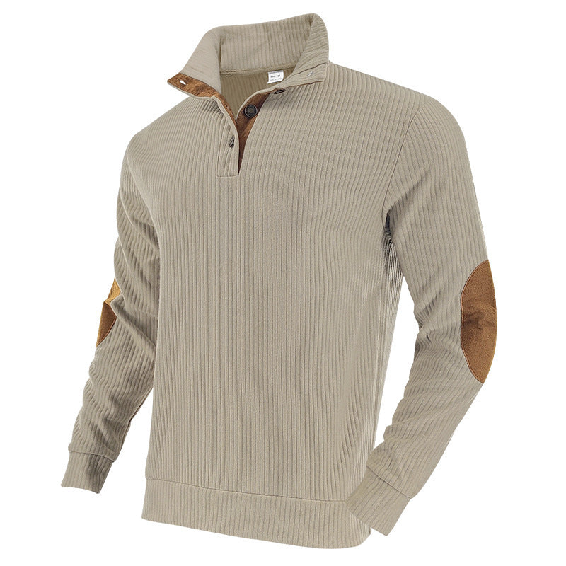 Men's knitted sweater with modern stand-up collar and contrasting leather details Lisslune
