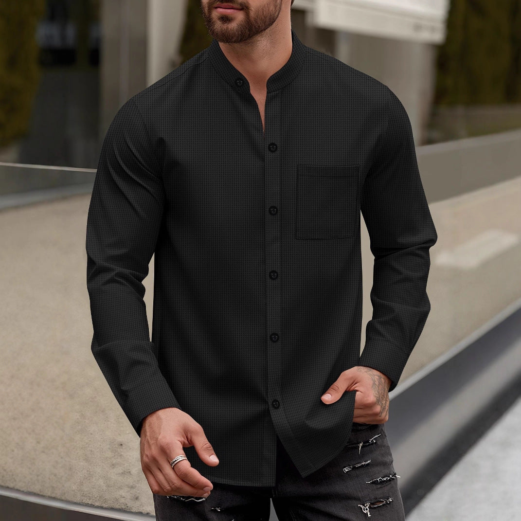 Men's modern long-sleeve shirt with textured design and practical chest pocket Lisslune