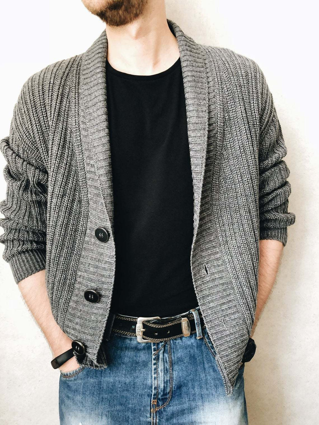 Men's cardigan with deep collar Lisslune