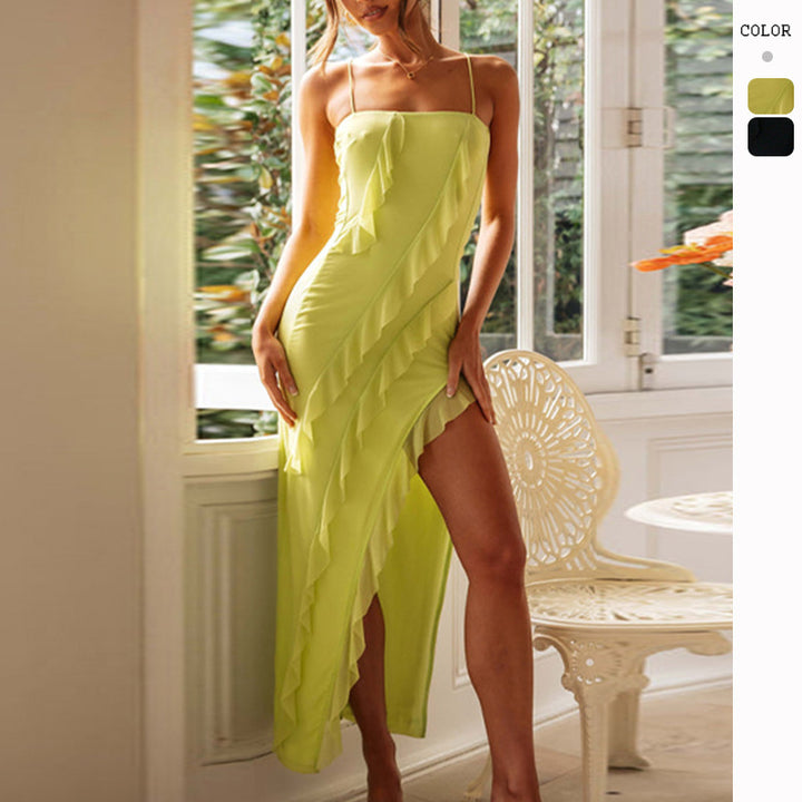 Women's maxi skirt with playful ruffle design and high slit Lisslune