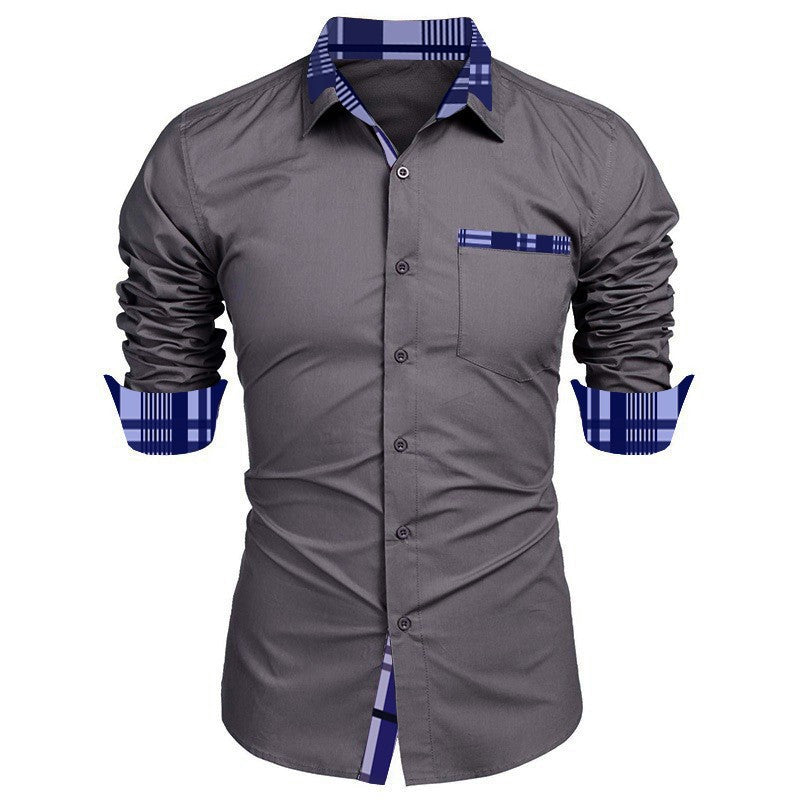 Men's Business Shirt with Fashionable Check Collar and Practical Chest Pocket Lisslune