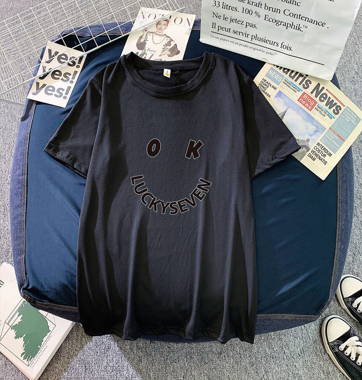 Women's fashionable t-shirt with casual smiley print and high-quality cotton quality Lisslune