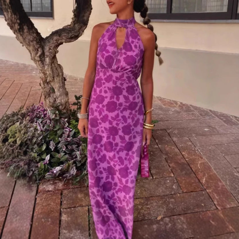 Ladies Elegant Evening Dress with Refined Neckline and Floral Design Lisslune