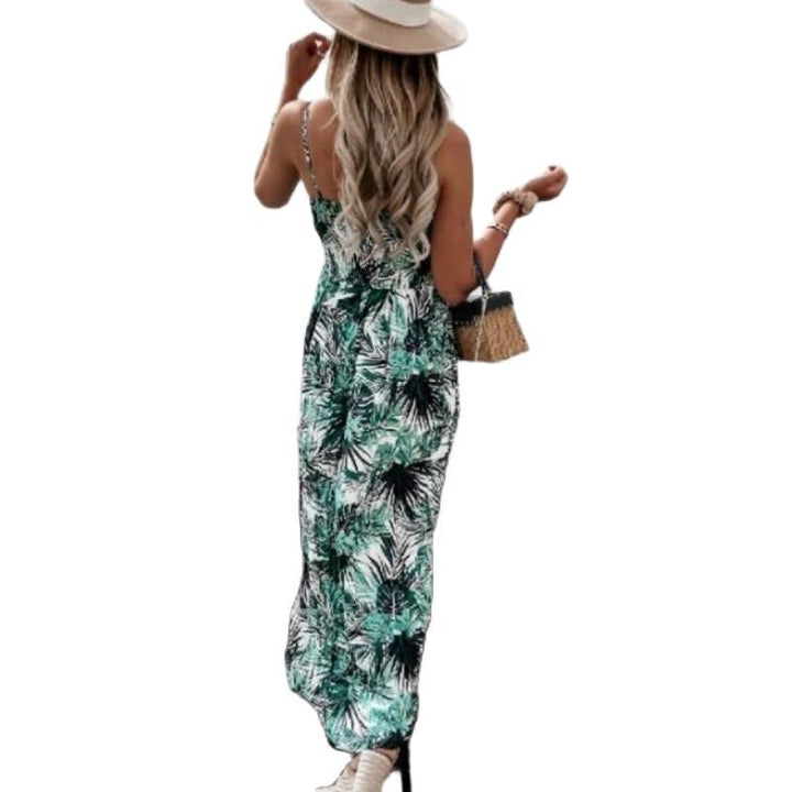 Women's maxi dress with floral wrap design and adjustable waistband