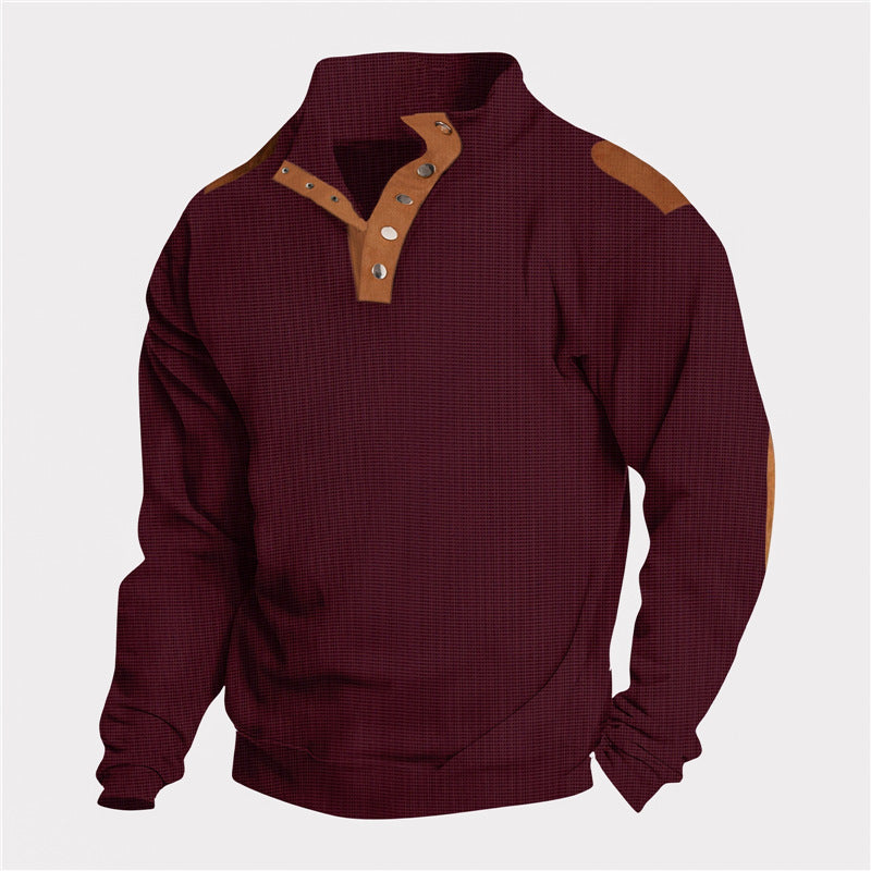 Men's casual sweater with stylish button placket and reinforced shoulders Lisslune