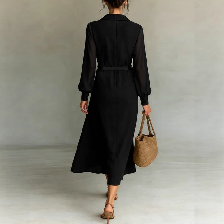 Women's maxi dress with transparent sleeves and waist belt Lisslune