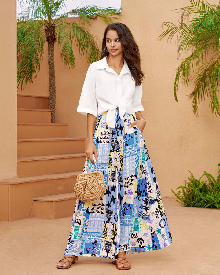 Women's maxi skirt with unique graphic pattern and elastic waistband Lisslune