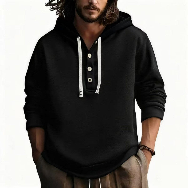 Men's hooded sweatshirt with button placket Lisslune