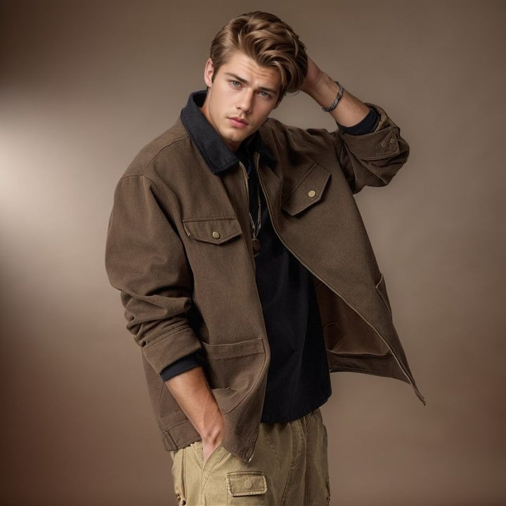 Men's casual utility jacket with practical flap pockets and zipper Lisslune