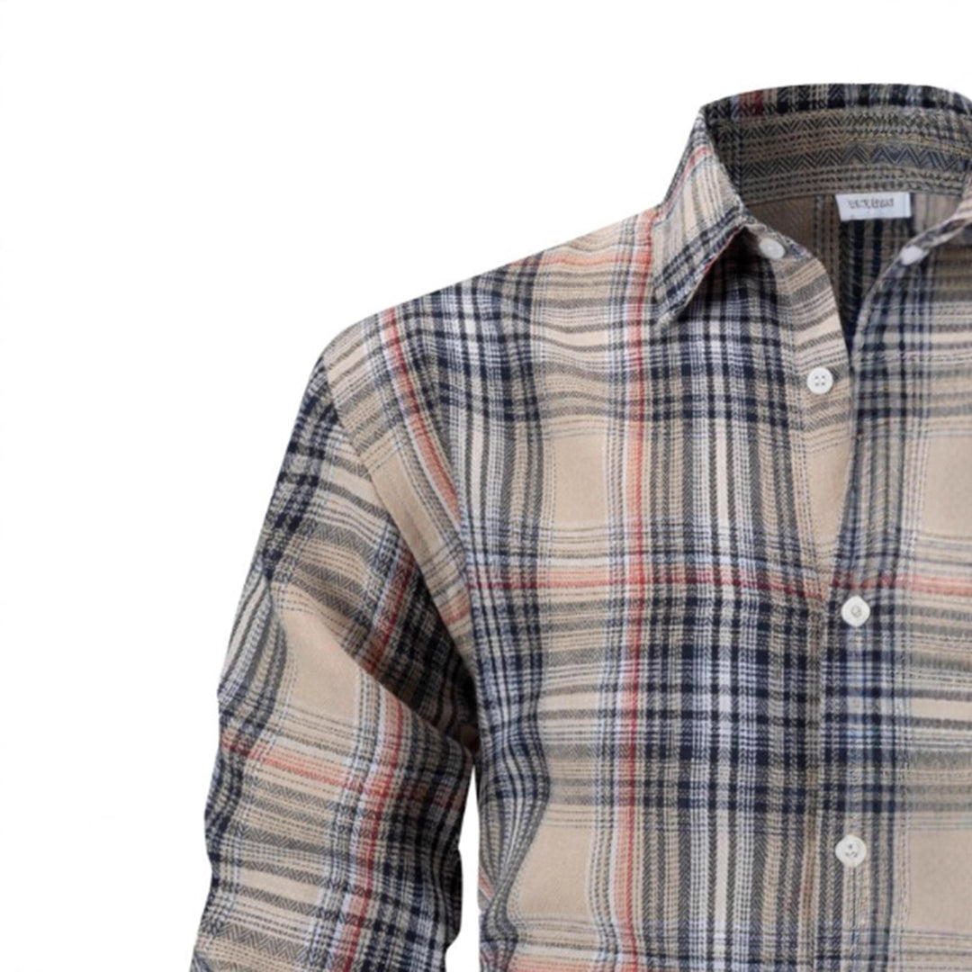 Men's casual checkered shirt with chest pocket and modern accents Lisslune