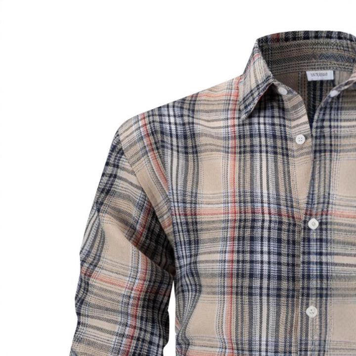 Men's casual checkered shirt with chest pocket and modern accents Lisslune