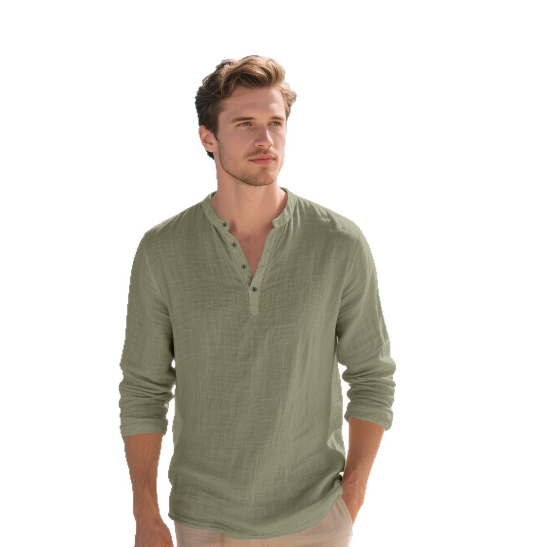 Men's elegant long-sleeve shirt with fashionable standing collar and structured surface Lisslune