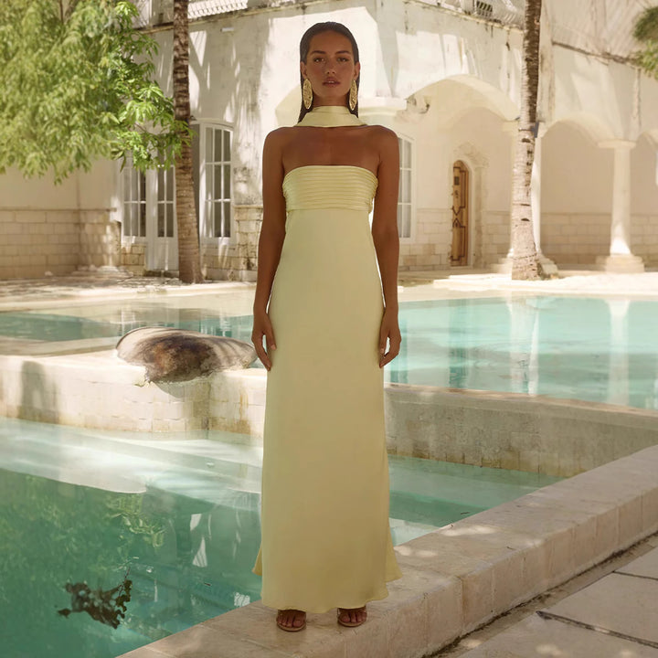 Women Elegant Maxi Dress with Off-Shoulder Design and Slim Top