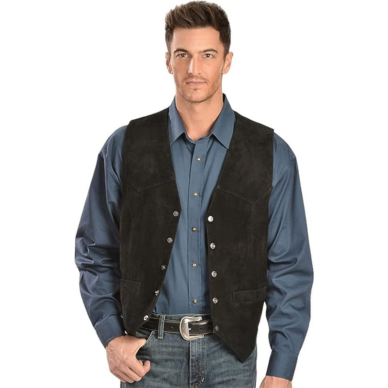 Men's Elegant Suede Vest with Practical Pockets and Classic Cut Lisslune