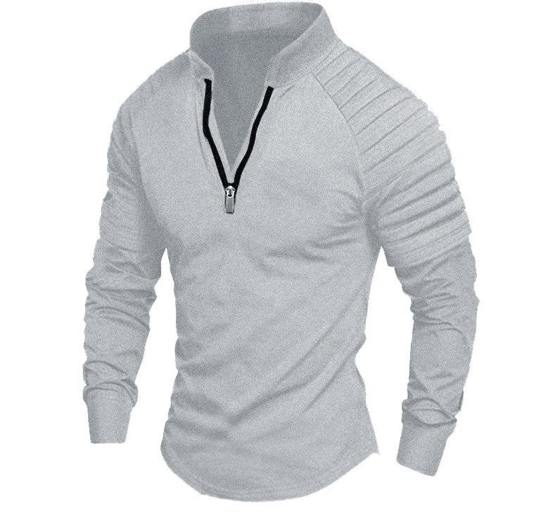 Men's Sports Long Sleeve Shirt with Stand-Up Collar and Zip Lisslune
