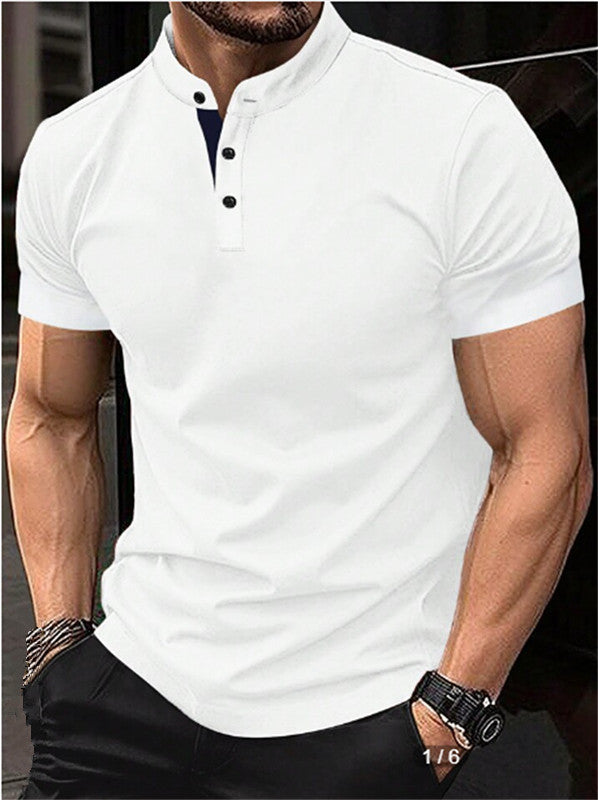 Men's elegant short-sleeve polo shirt with standing collar and button placket Lisslune