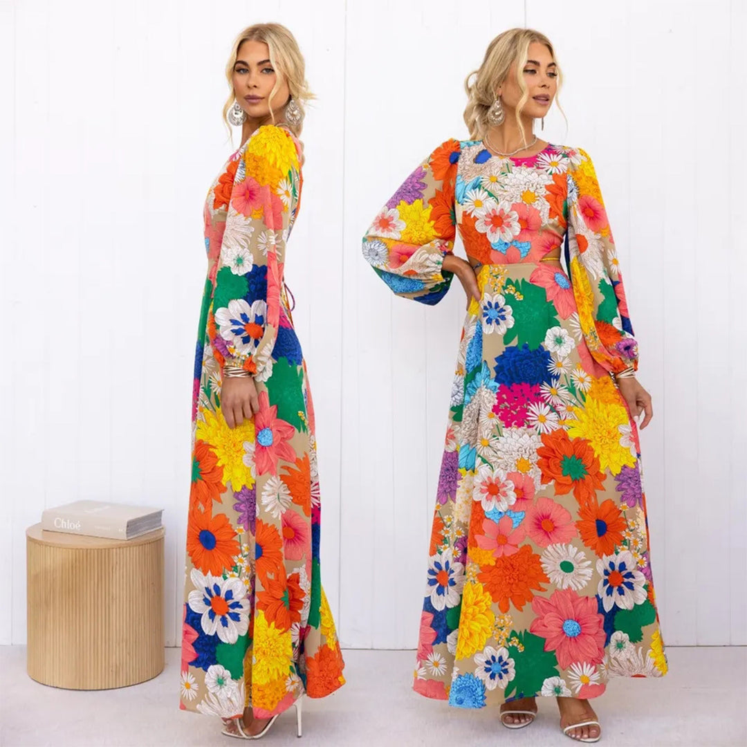 Women's floral maxi dress with voluminous sleeves and all-over floral print Lune London