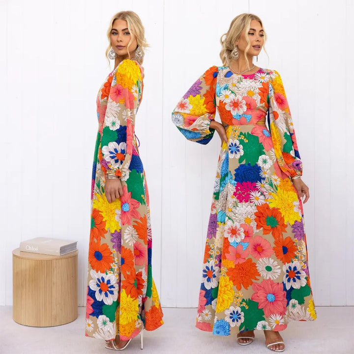 Women's floral maxi dress with voluminous sleeves and all-over floral print Lune London