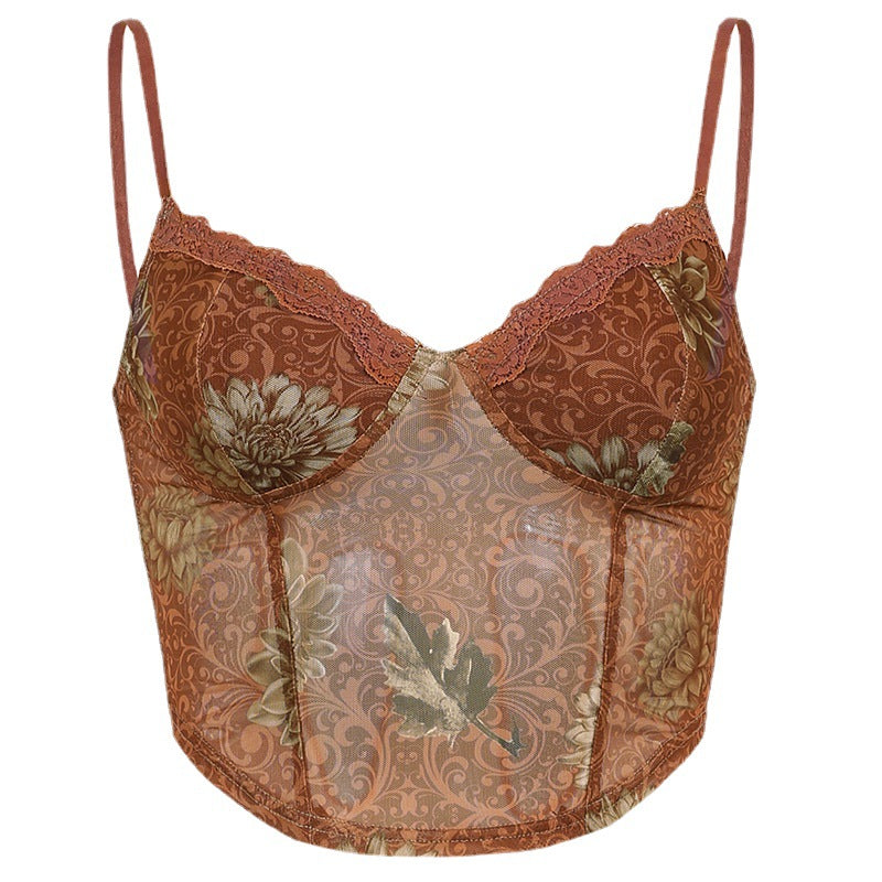 Ladies lace corset top with floral design and sophisticated cut Lisslune